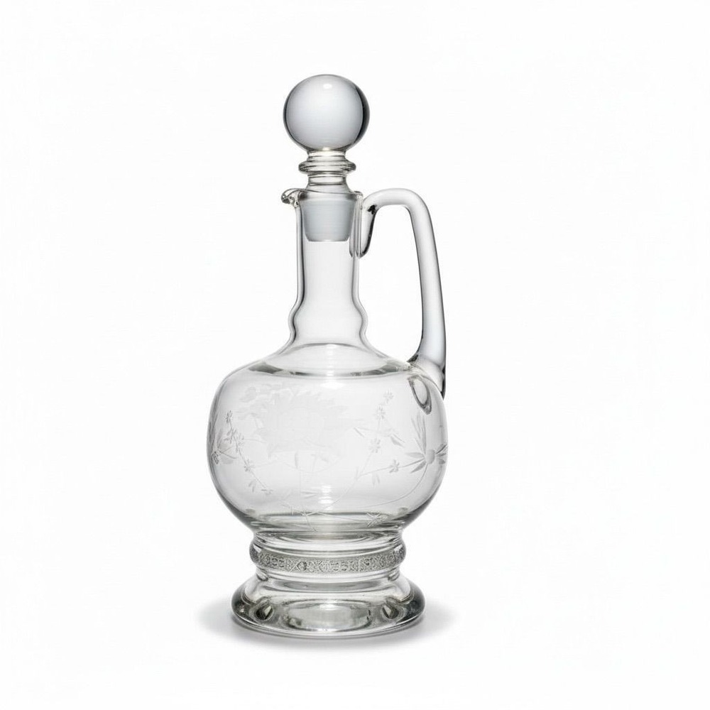 Vintage‎ Floral Etched Glass Wine Decanter with Handle & Stopper